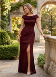 Cap Sleeve Cowl Neck Lace Mermaid Mother of the Bride Dress with Side Slit