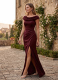 Cap Sleeve Cowl Neck Lace Mermaid Mother of the Bride Dress with Side Slit