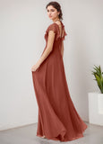 A-line Square Floor-Length Chiffon Bridesmaid Dress With Ruffle