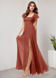 A-line Square Floor-Length Chiffon Bridesmaid Dress With Ruffle