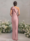 One Shoulder Satin Bridesmaid Dress With Bow