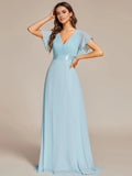 A-line V-Neck Floor-Length Chiffon Bridesmaid Dress With Ruffle