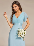 A-line V-Neck Floor-Length Chiffon Bridesmaid Dress With Ruffle