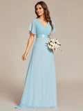 A-line V-Neck Floor-Length Chiffon Bridesmaid Dress With Ruffle