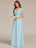 A-line V-Neck Floor-Length Chiffon Bridesmaid Dress With Ruffle