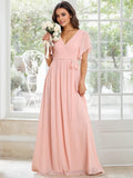 A-line V-Neck Floor-Length Chiffon Bridesmaid Dress With Ruffle