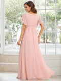 A-line V-Neck Floor-Length Chiffon Bridesmaid Dress With Ruffle