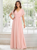 A-line V-Neck Floor-Length Chiffon Bridesmaid Dress With Ruffle