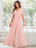 A-line V-Neck Floor-Length Chiffon Bridesmaid Dress With Ruffle