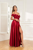 A-Line V-Neck Satin Bridesmaid Dress With Silt