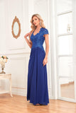 V-Neck A-Line Short Sleeves Chiffon Wedding Guset Dress