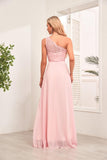 One-Shoulder A-Line Lace Chiffon Bridesmaid Dress