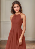 A-line Halter Floor-Length Chiffon Bridesmaid Dress