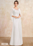 A-line Scoop Illusion Floor-Length Lace Chiffon Mother of the Bride Dress With Sequins Pleated