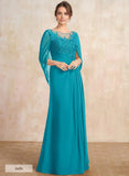 A-line Scoop Illusion Floor-Length Lace Chiffon Mother of the Bride Dress With Sequins Pleated