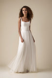 Tulle A-Line Square Neck Sweep Train Wedding Dress