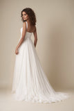 Tulle A-Line Square Neck Sweep Train Wedding Dress