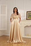 Scoop-Neck Floor-Length Lace Chiffon Evening Dress With Sequins