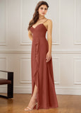 A-line V-Neck Floor-Length Chiffon Bridesmaid Dress With Ruffle