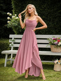 Long Spaghetti Straps Ruffle Chiffon Bridesmaid Dresses for Wedding