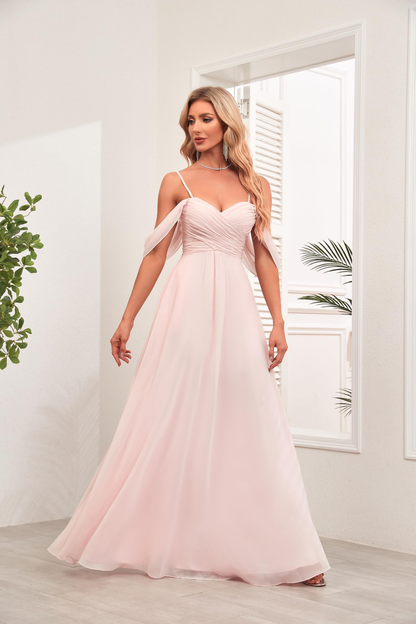 Ruched Chiffon Off The Shoulder Bridesmaid Dresses with Pockets RoseProm Ruched Chiffon Off The Shoulder Bridesmaid Dresses with Pockets RoseProm
