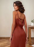 Backless Sheath/Column Cowl Floor-Length Satin Prom Dresses