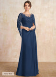 A-line Scoop Illusion Floor-Length Lace Chiffon Mother of the Bride Dress With Sequins Pleated