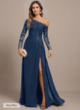 Trumpet/Mermaid Asymmetrical Illusion Floor-Length Lace Chiffon Evening Dress With Sequins