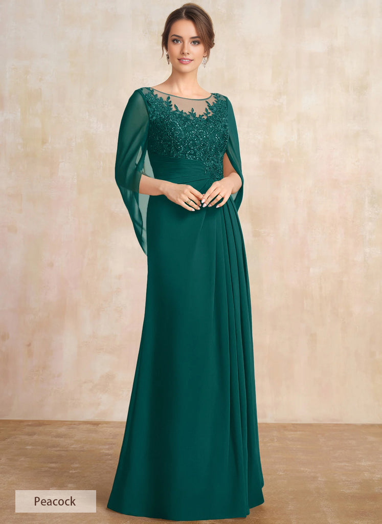 A-Line/Princess Illusion Scoop Appliques Ruched Mother of the Bride Dresses