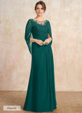 A-line Scoop Illusion Floor-Length Lace Chiffon Mother of the Bride Dress With Sequins Pleated