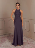 Mermaid Halter Lace Stretch Crepe Sweep train Mother of the Bride Dress