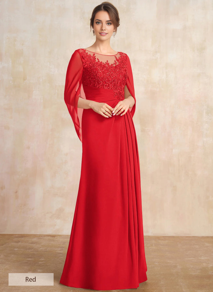 A-Line Scoop Floor-Length Lace Chiffon Mother Of the Bride Dress With Sequins Applique