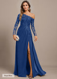 Trumpet/Mermaid Asymmetrical Illusion Floor-Length Lace Chiffon Evening Dress With Sequins