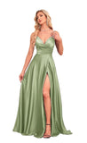 A-Line V-Neck Satin Bridesmaid Dress