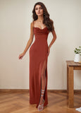 Sheath/Column Cowl Floor-Length Satin Prom Dresses