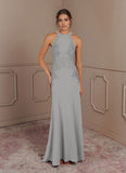 Mermaid Halter Lace Stretch Crepe Sweep train Mother of the Bride Dress