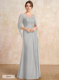 A-line Scoop Illusion Floor-Length Lace Chiffon Mother of the Bride Dress With Sequins Pleated