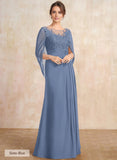 A-line Scoop Illusion Floor-Length Lace Chiffon Mother of the Bride Dress With Sequins Pleated