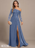 Trumpet/Mermaid Asymmetrical Illusion Floor-Length Lace Chiffon Evening Dress With Sequins