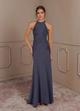 Mermaid Halter Lace Stretch Crepe Sweep train Mother of the Bride Dress