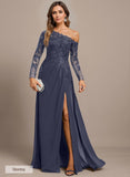 Trumpet/Mermaid Asymmetrical Illusion Floor-Length Lace Chiffon Evening Dress With Sequins