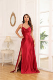 V Neck Satin Floor Length Spaghetti Straps Prom Dress
