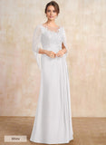 A-line Scoop Illusion Floor-Length Lace Chiffon Mother of the Bride Dress With Sequins Pleated