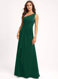 A-line Asymmetrical One Shoulder Floor-Length Chiffon Bridesmaid Dress With Ruffle