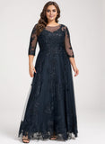 A-line Scoop Illusion Floor-Length Tulle Lace Mother of the Bride Dress With Sequins