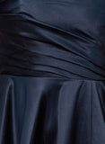 A-line Straight Floor-Length Satin Prom Dresses With Pleated