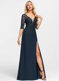 Sheath/Column V-Neck Floor-Length Lace Chiffon Mother of the Bride Dress With Sequins