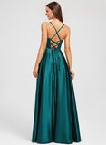 A-line Sweetheart Floor-Length Stretch Satin Prom Dresses