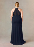 Mermaid Halter Lace Stretch Crepe Sweep train Mother of the Bride Dress