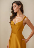 Cowl Neck Stretch Satin A-line Bridesmaid Dress